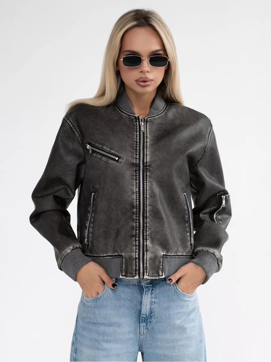 Blouson Bomber Court Oversize en Cuir – Toleex
