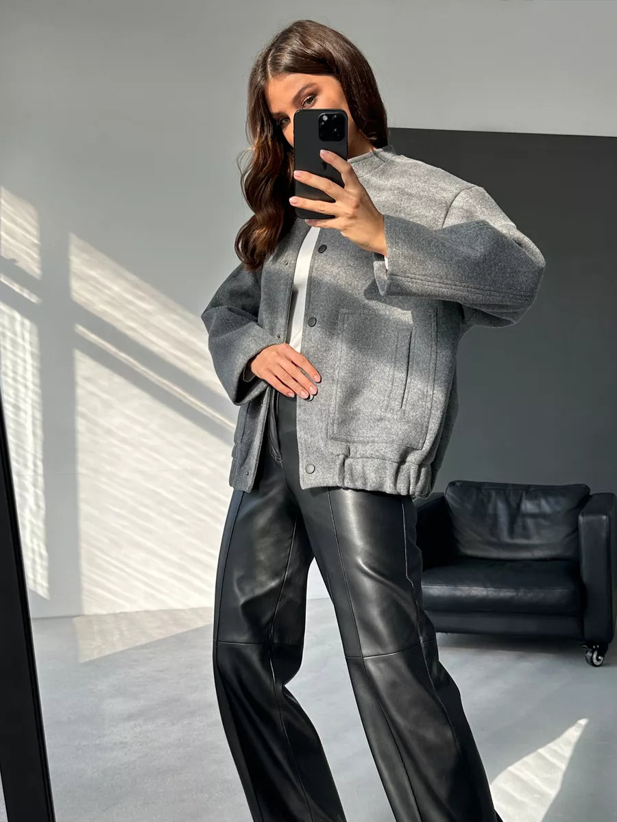 Blouson Bomber Oversize en Drap – Mi-Saison Toleex