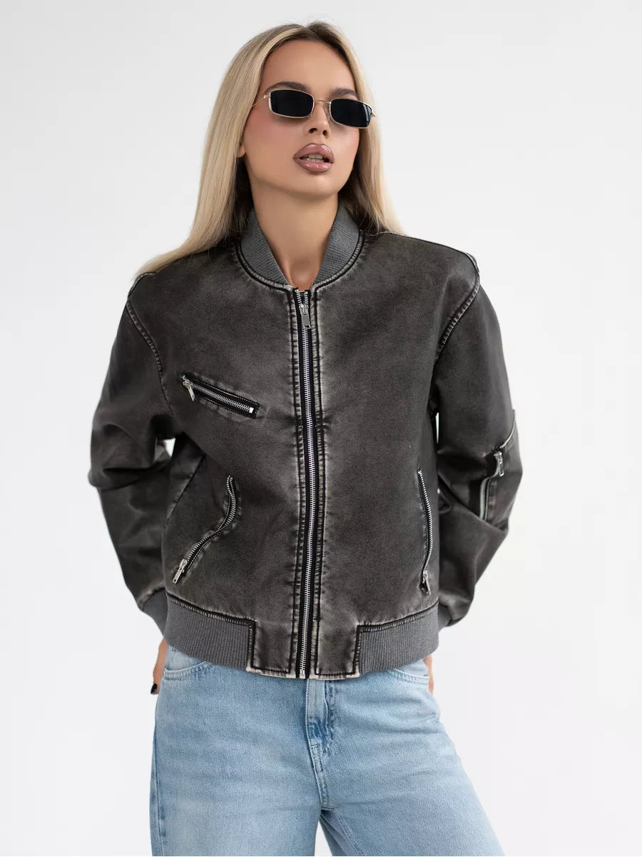 Blouson Bomber Court Oversize en Cuir – Toleex