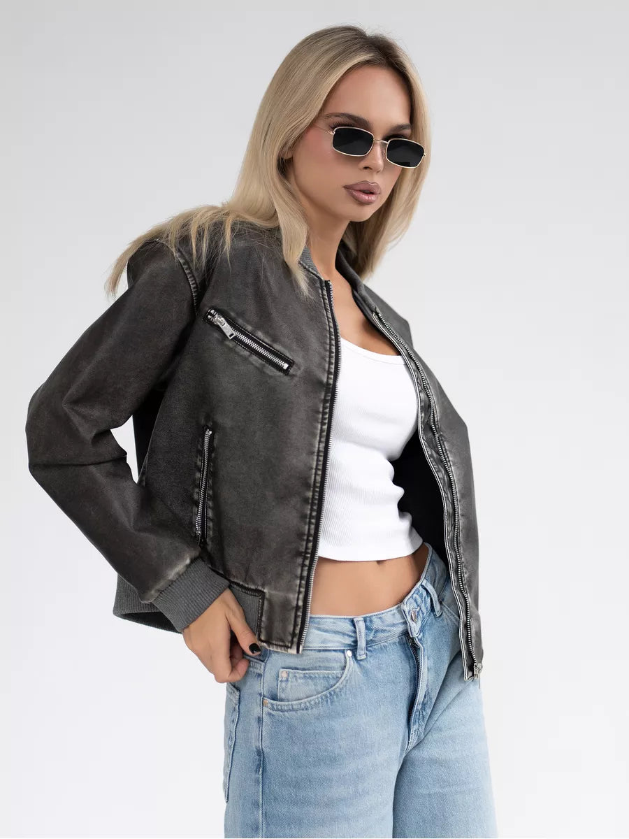 Blouson Bomber Court Oversize en Cuir – Toleex