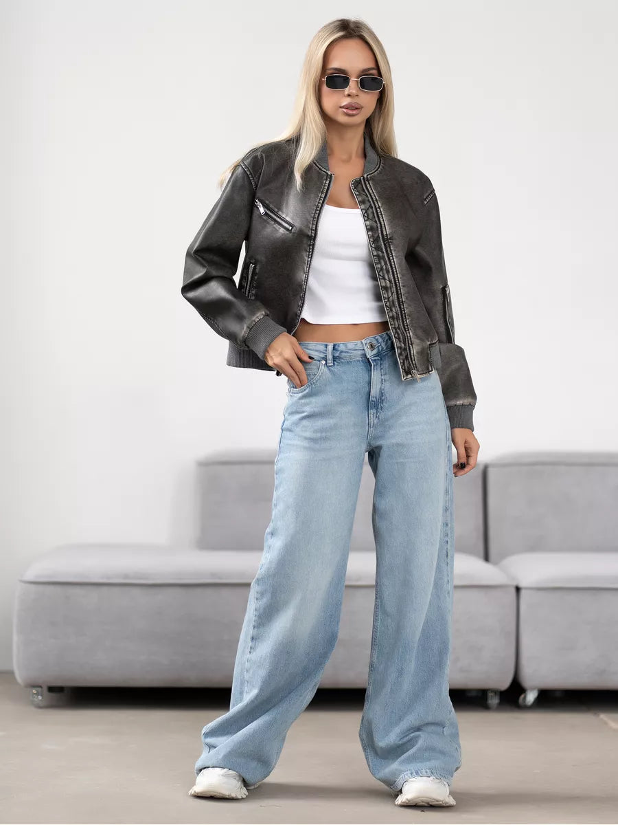Blouson Bomber Court Oversize en Cuir – Toleex